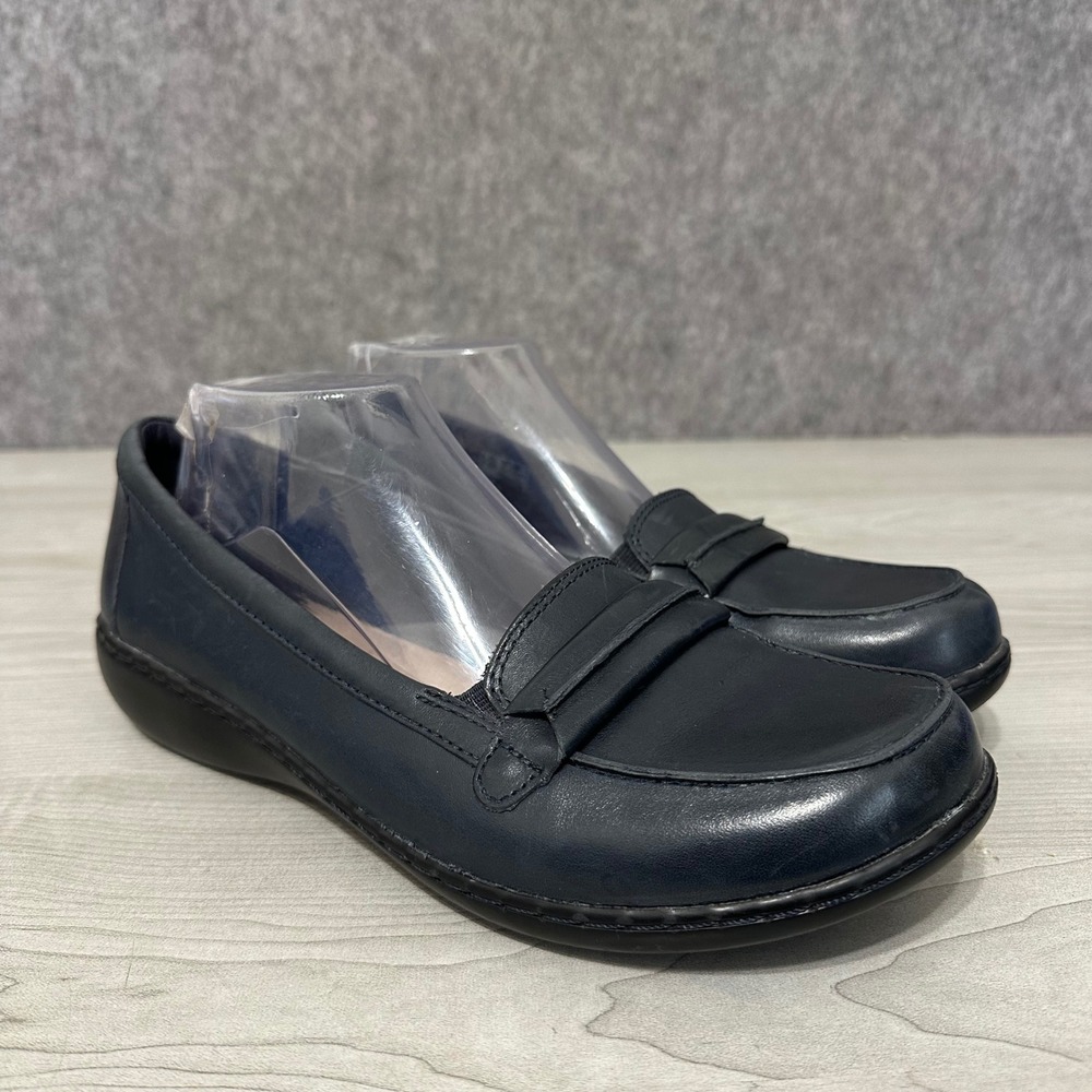 Clarks Ashland Lily Loafers Womens 10 Navy Blue Leather Slip On‎ Comfort Shoes